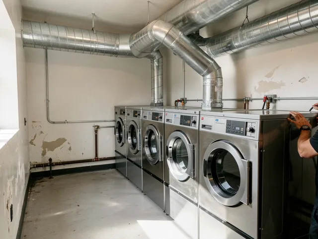 Stanton Dryer Vent Cleaning team performing large-scale commercial dryer vent cleaning in Stanton