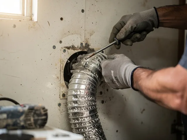 Stanton Dryer Vent Cleaning technician performing precise dryer vent hose installation in Stanton