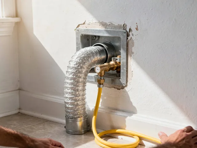 Stanton Dryer Vent Cleaning certified technician performing specialized gas dryer vent cleaning in Stanton